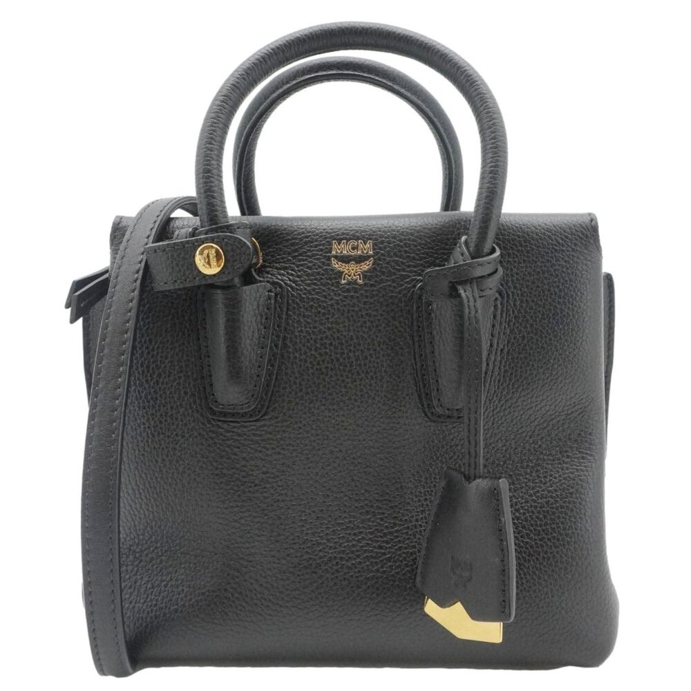 MCM  Milla Mini Grained Calfskin Leather Tote Shoulder Bag Black